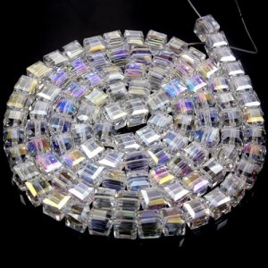 98Pcs 6mm Cube Crystal beads, Clear AB
