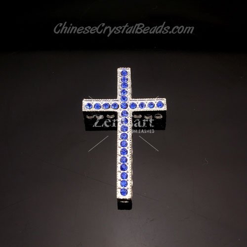 pave alloy cross, blue CZ diamond, 24x40mm, Pave