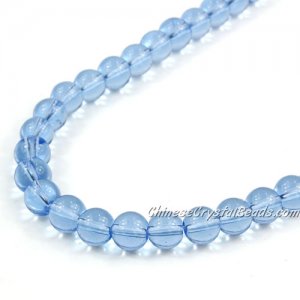 Chinese 8mm Round Glass Beads lt. sapphire, hole 1mm, about 42pcs per strand