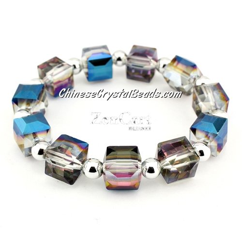 10mm cube crystal beads bracelet, 6mm CCB, Blue and purple