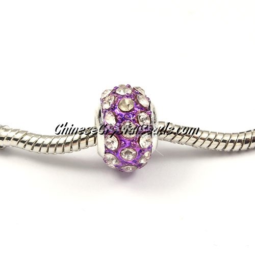European Beads, alloy Rhinestone, purple, 8x14mm, sold 10 pcs