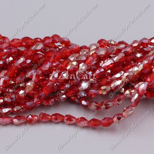 Chinese Crystal Teardrop Beads Strand, Pink AB, 3x5mm, about 100 Beads