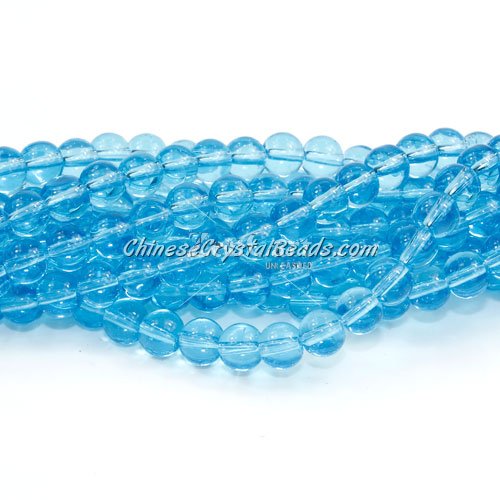 Chinese 6mm Round Glass Beads aqua, hole 1mm, about 54pcs per strand