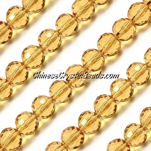 Round crystal beads, 10mm, G. champagne, 96 cutting surfaces, 20 pieces