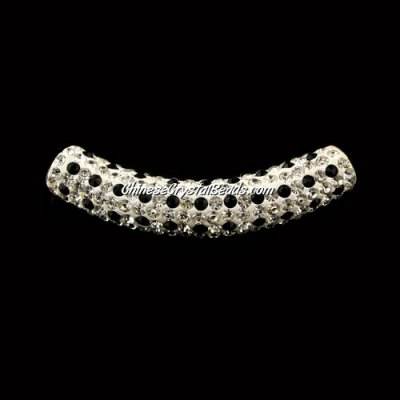 Pave Crystal Pave Tube Beads, 50mm, 4mm hole, black spots, sold 1pcs