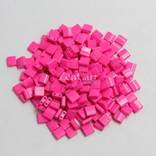 Chinese 5mm Tila Square Bead, opaque hot pink, about 100Pcs