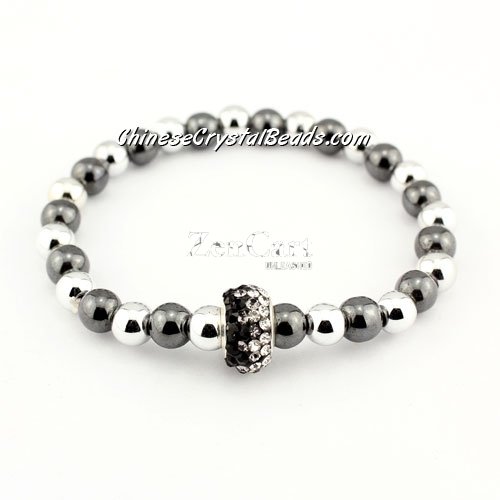 Pave European Beads Bracelet, Black and white, length about 6.5inch