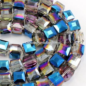 crystal cube beads, 10mm, Blue light and plum, sold per pkg of 20pcs