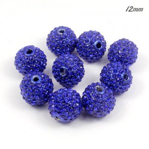 Alloy pave 124 Rhinestones disco 12mm beads , sapphire, Pave, 8 piceses