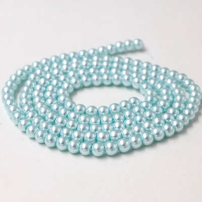 Glass Pearl Beads, Round, lt aqua, different size for choice, Hole:Approx 1mm, Length:Approx 32 Inch