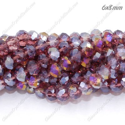 6x8mm Chinese Crystal Beads, Amethyst AB, about 70 beads