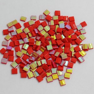 Chinese 5mm Tila Square Bead opaque red half AB about 100Pcs