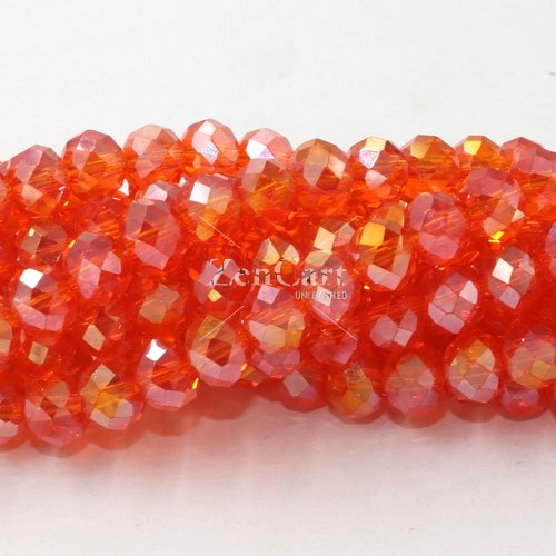 Chinese Crystal Rondelle Beads, red orange AB, 6x8mm , about 72 beads