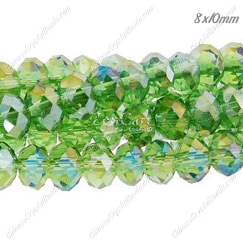 70Pcs 8x10mm Chinese Crystal Rondelle Beads Strand, Fern Green AB