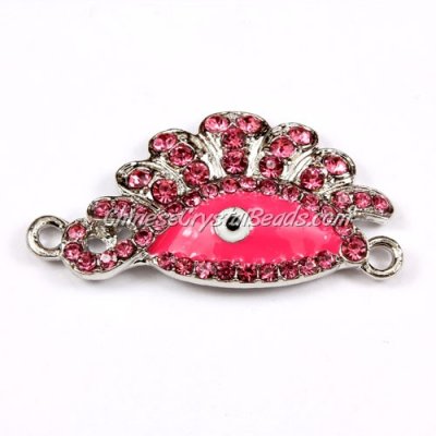 Pave accessories, eye, 23x45mm, silver, pink, sold 1 pcs