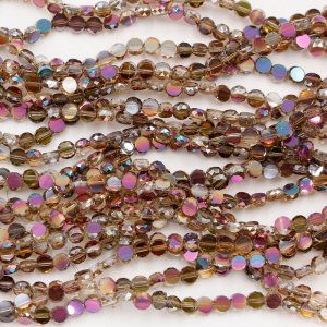 4mm flat round glass crystal beads, amber purple light, about 140-150pcs