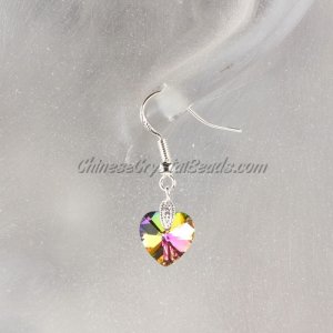 Chinese Crystal Earring handmade, 10mm heart, rainbow, sold 1 pair