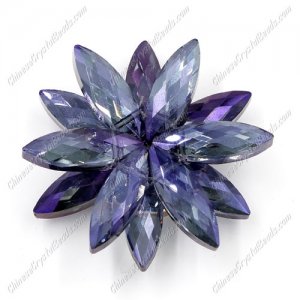 Beaded crystal flower, CCB Base, 45mm width, purple light, 1pcs