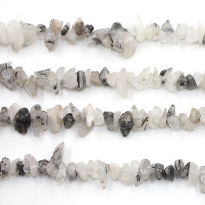 Black Rutilated Quartz Chip, Gemstone Chips, 5mm to 10mm, Hole:1mm, Length:Approx 35 Inch
