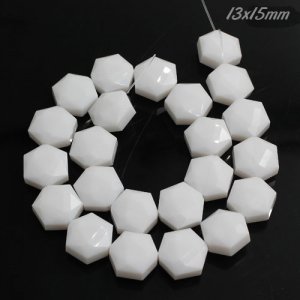 13x15mm Crystal Faceted Hexagon Beads, opaque white, 1 Pc