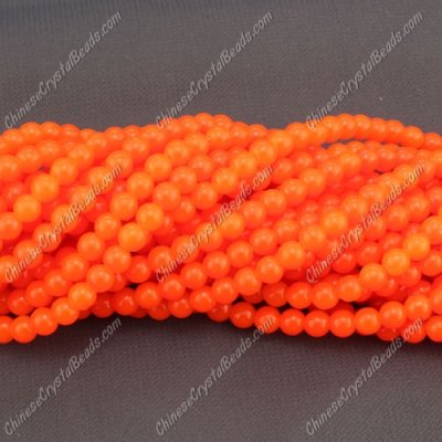4mm round glass beads, neon orange, about 200pcs per strand