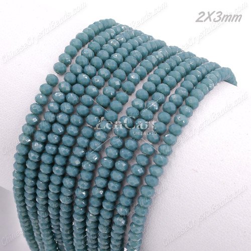 130Pcs 2x3mm Chinese Crystal Rondelle Beads Strand, opaque teal