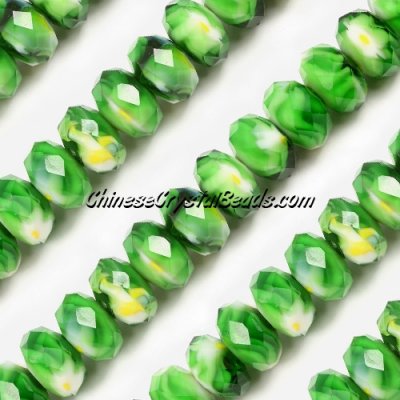 Millefiori Crystal faceted rondelle Beads, green, 8x14mm, 20 beads