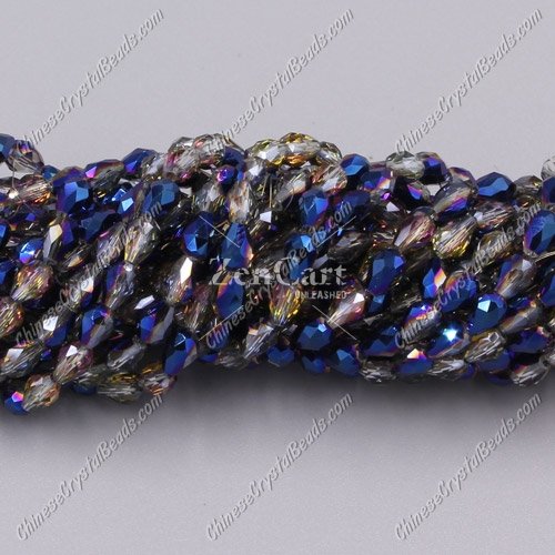 Chinese Crystal Teardrop Beads Strand, blue light and purple, 3x5mm, about 100 Beads
