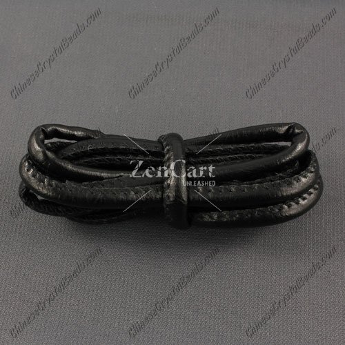 Stitched Nappa Round Leather Cord, 5mm, Black,