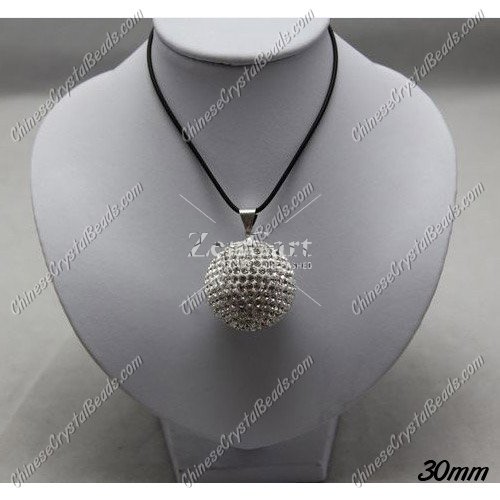 Necklace 30mm crystal clay disco pave pendant, AAA quality, 1 pcs