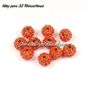 Alloy pave 35 Rhinestones disco 10mm beads , orange, Pave beads, 10 pcs