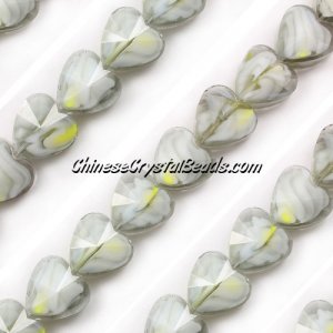 Millefiori 14mm faceted heart Beads gray/yellow, 10 beads