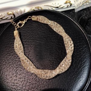 4mm double strand full diamond mesh metal twist bracelet, gold color,1 pc