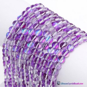 purple Mystic Aura Quartz Beads 6/8/10/12mm Rainbow Holographic Bead Synthetic Moonstone 15inch