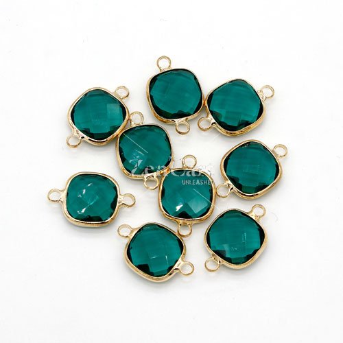 5Pcs 13x20mm emerald square Glass crystal Connecter Bezel pendant, Drops Gold Plated two Loops