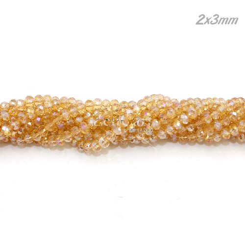 130Pcs 2x3mm Chinese Crystal Rondelle Beads, G Champagne AB
