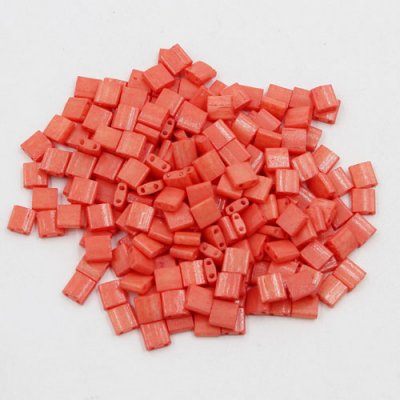 Chinese 5mm Tila Square Bead, opaque Coral red, about 100Pcs