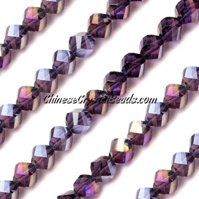 8mm Chinese Crystal Helix Bead Strand, Violet AB, 25 beads