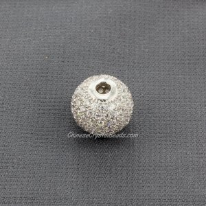 Cubic Zirconia Pave Beads, round, 12mm, hole, 2.5mm, 18k platinum gold plated, 1 pieces