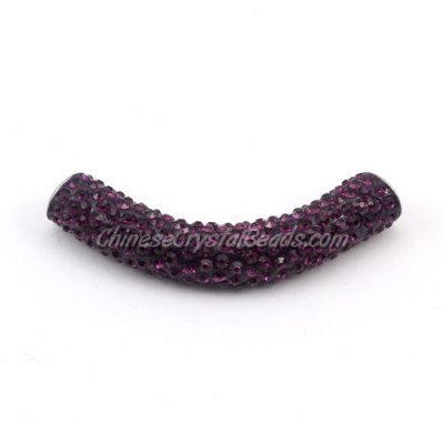 Pave Pipe beads, Pave Curved 52mm Bling Tube Bead, clay, violet