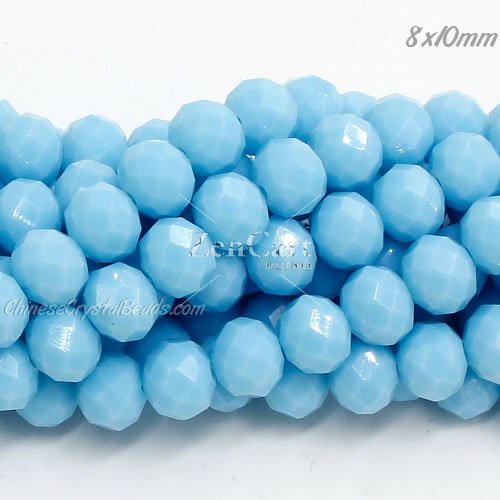 70Pcs 8x10mm Chinese Crystal Rondelle Bead Strand, opaque lt aqua