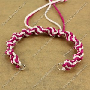 Pave Twist chain, nylon cord, white and ruby, wide : 7mm, length:14cm
