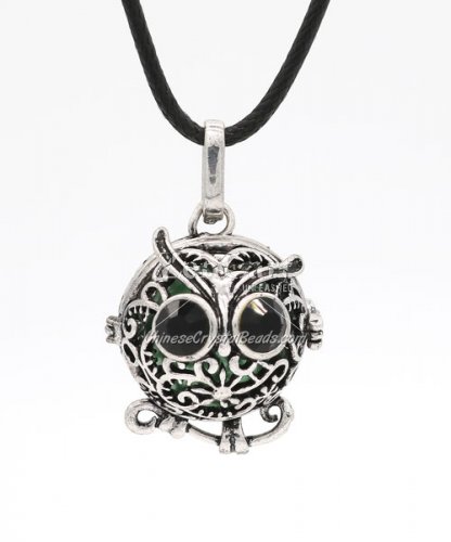 Owl Harmony Ball Mexican Bola Pregnancy Chime Baby Necklace Pendants, antique silver plated brass, 1pc
