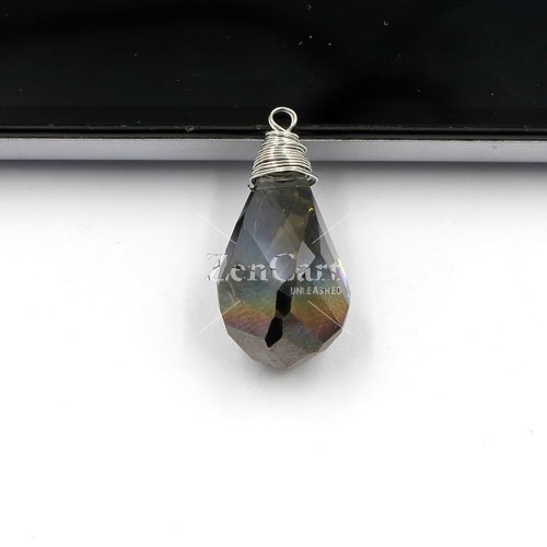 Wire Working Crystal helix drop Pendant, 12x22mm, half gunmetal, sold by 1 pc