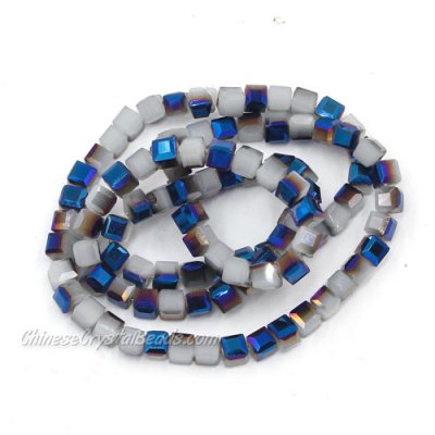 95Pcs 4mm Cube Crystal Beads, white jade and half blue light