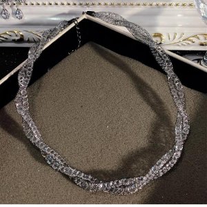 4mm double strand full diamond mesh metal twist necklace, gunmetal color,1 pc