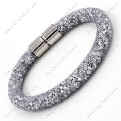 Stardust Mesh Bracelet, width:8mm,gray mesh and clear Rhinestone