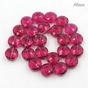 14mm sunflower faceted crystal beads, fuchsia, 1 Pc