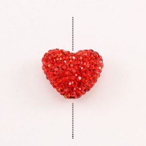 Pave heart beads, clay, 17x20mm, 1.5mm hole, Red, 1pcs