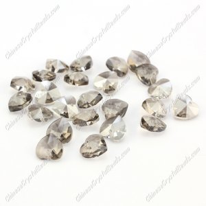 10mm crystal heart pendant, hole 1.5mm, silver shade, sold per pkg of 10pcs